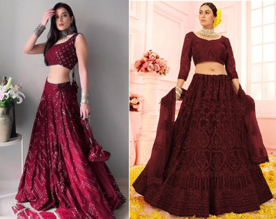 Udbhav Export Embellished Semi Stitched Lehenga Choli(Maroon)