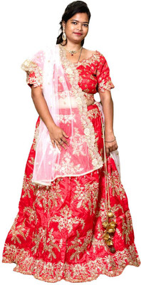 fasnita Embellished Semi Stitched Lehenga Choli(Red)