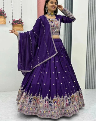 FOLKSHWEAR 21 Embroidered Semi Stitched Lehenga Choli(Blue)