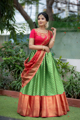 Immy Self Design Semi Stitched Lehenga Choli(Light Green)