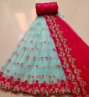 Shree Vaghaji Enterprise Embroidered Semi Stitched Lehenga Choli(Blue, Pink)