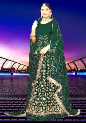 BHERVA TEX FASHION Embroidered Semi Stitched Rajasthani Poshak(Green)