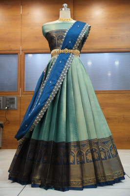 Fabcartz Self Design Semi Stitched Lehenga Choli(Blue)