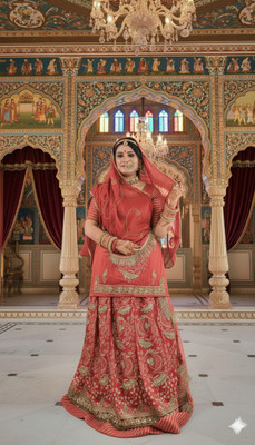 WOMENGIRLFASHION Embroidered Semi Stitched Rajasthani Poshak(Pink)