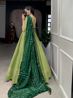 AAYUSHYAM ENTERPRISE Striped Semi Stitched Lehenga Choli(Green)