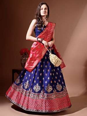 SWAMI STUDIO Self Design Semi Stitched Lehenga Choli(Dark Blue)