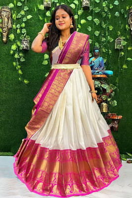 Fabcartz Embellished Semi Stitched Lehenga Choli(White)