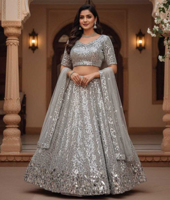 PRATYAM FASHION Embroidered, Self Design Semi Stitched Lehenga Choli(Grey)