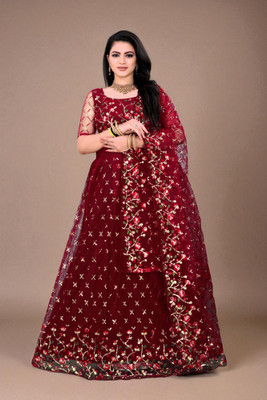 JAY RAMDEV FASHION Embroidered Semi Stitched Lehenga Choli(Maroon)