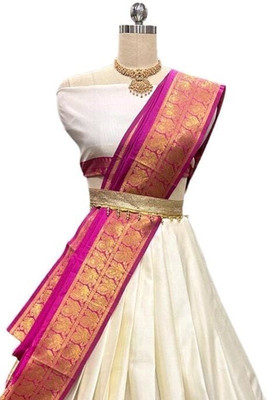 KRISHUFAB Self Design Semi Stitched Lehenga Choli(White)