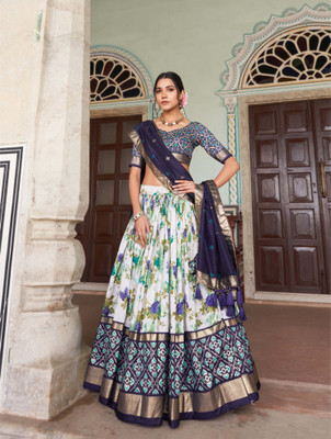 A To Z Cart Printed Semi Stitched Lehenga Choli(Dark Blue)