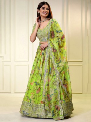 Tasrika Embroidered, Floral Print Semi Stitched Lehenga Choli(Green)