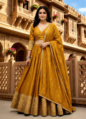 Crissy Embroidered Semi Stitched Lehenga Choli(Yellow)