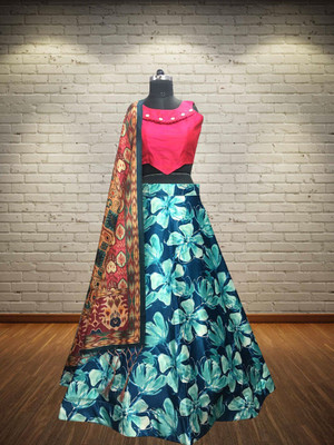 KAHIRAA WHOLETEX Digital Print Semi Stitched Lehenga Choli(Multicolor)