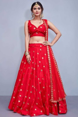 anara Embroidered Semi Stitched Lehenga Choli(Red)