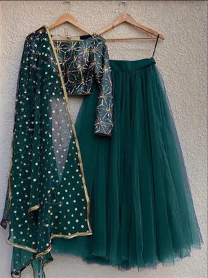 lazyandcrazy shop Self Design Semi Stitched Lehenga Choli(Green)