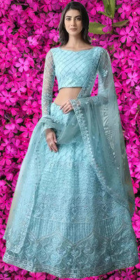 Miara Self Design Semi Stitched Lehenga Choli(Light Blue)