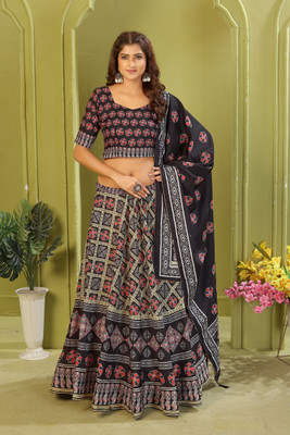 KRISHU ETHNICS Digital Print Semi Stitched Lehenga Choli(Multicolor)