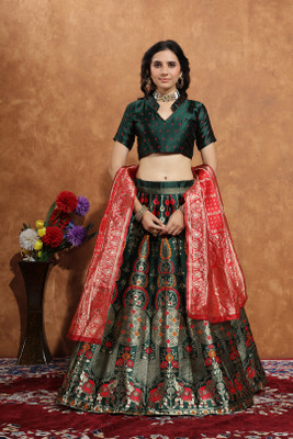KV Fashion Printed Semi Stitched Lehenga Choli(Green)