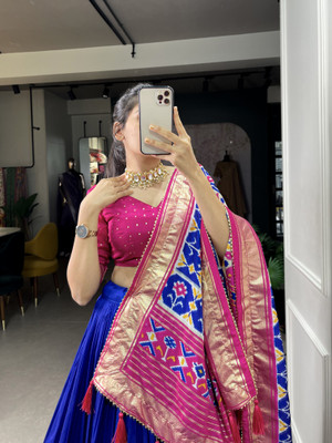 AAYUSHYAM ENTERPRISE Self Design Semi Stitched Lehenga Choli(Blue)