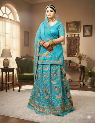 SHRIHARI BUSINESS Embroidered Semi Stitched Rajputi Poshak(Blue)