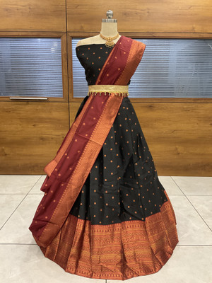 SHREE CREATION Self Design Semi Stitched Lehenga Choli(Black)