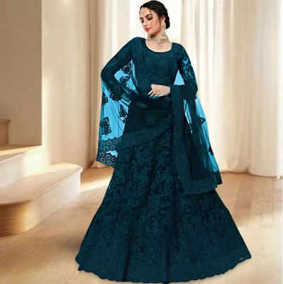AADITASYA Embroidered Semi Stitched Lehenga Choli(Light Blue)