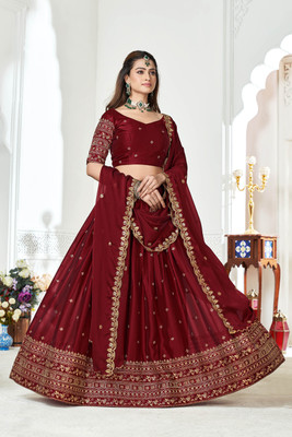 SHREE CREATION Embroidered Semi Stitched Lehenga Choli(Maroon)