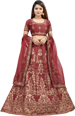 Julee Embroidered Semi Stitched Lehenga Choli(Maroon)