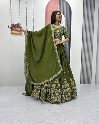 HK TEX Embroidered Semi Stitched Lehenga Choli(Multicolor)