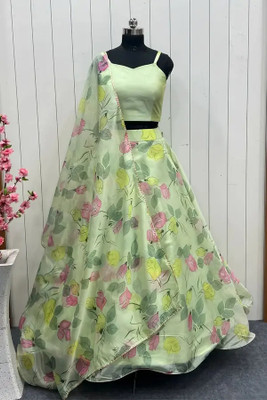 dibas Digital Print Semi Stitched Lehenga & Crop Top(Green)