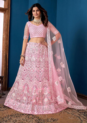 Udbhav Export Embroidered Semi Stitched Lehenga Choli(Pink)