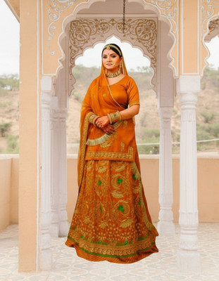 SHREE AMBEY TRADING Embroidered Semi Stitched Rajasthani Poshak(Gold)