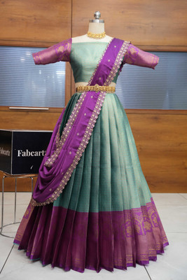 Fabcartz Self Design Semi Stitched Lehenga Choli(Light Green)