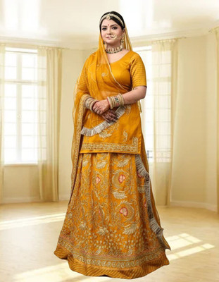 SHREE AMBEY TRADING Embroidered Semi Stitched Rajasthani Poshak(Yellow)