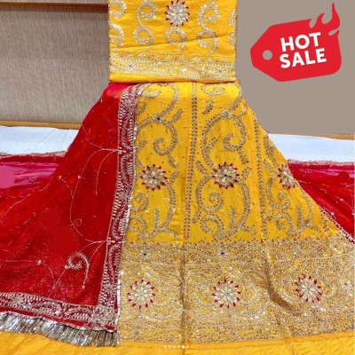 Anjani Textile Embellished, Self Design Semi Stitched Rajasthani Poshak(Yellow, Red)