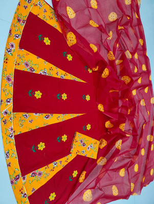 kiae Printed, Self Design Semi Stitched Rajputi Poshak(Red, Yellow)