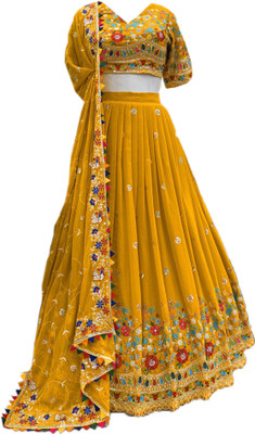 DEVAANSHFAB Embroidered Semi Stitched Lehenga Choli(Yellow)