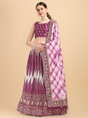 Blousery Digital Print Semi Stitched Lehenga Choli(Purple)