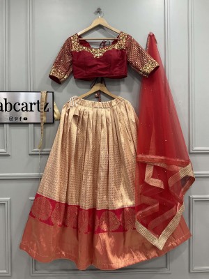 SHREE CREATION Self Design Semi Stitched Lehenga Choli(Beige, Red)