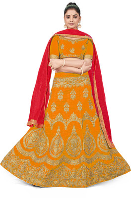manvaa Embroidered Semi Stitched Lehenga Choli(Multicolor)
