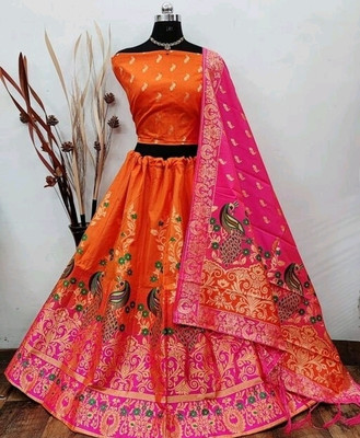 krishu fashion Self Design Semi Stitched Lehenga Choli(Yellow)