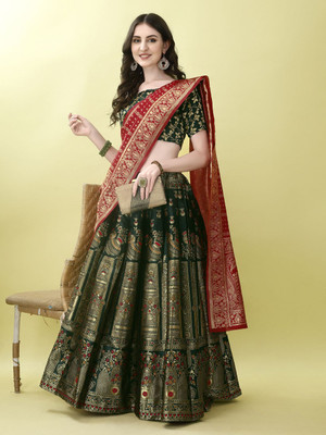 SWAMI STUDIO Self Design Semi Stitched Lehenga Choli(Green)