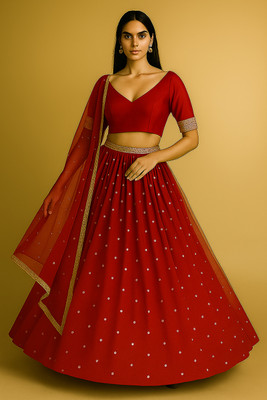 Rise On Fab Embroidered Semi Stitched Lehenga Choli(Red)