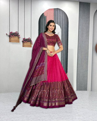 MITRABIZ Printed Semi Stitched Lehenga Choli(Pink)