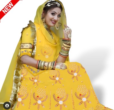 balaji textiles Embroidered, Embellished Semi Stitched Lehenga Choli(Yellow)