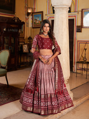 CynorHub Printed Semi Stitched Lehenga Choli(Red)