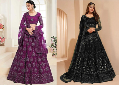Reelove Factory Embroidered Semi Stitched Lehenga Choli(Multicolor)