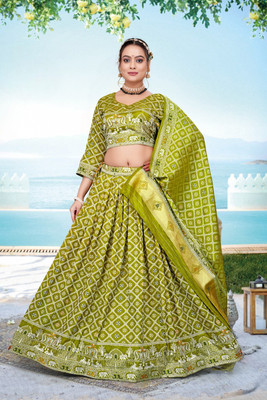 shreeji creation Printed Stitched Lehenga Choli(Light Green)