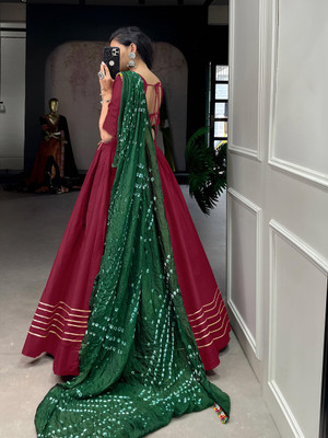 BLANKLOOK Solid Semi Stitched Lehenga Choli(Maroon, Green)